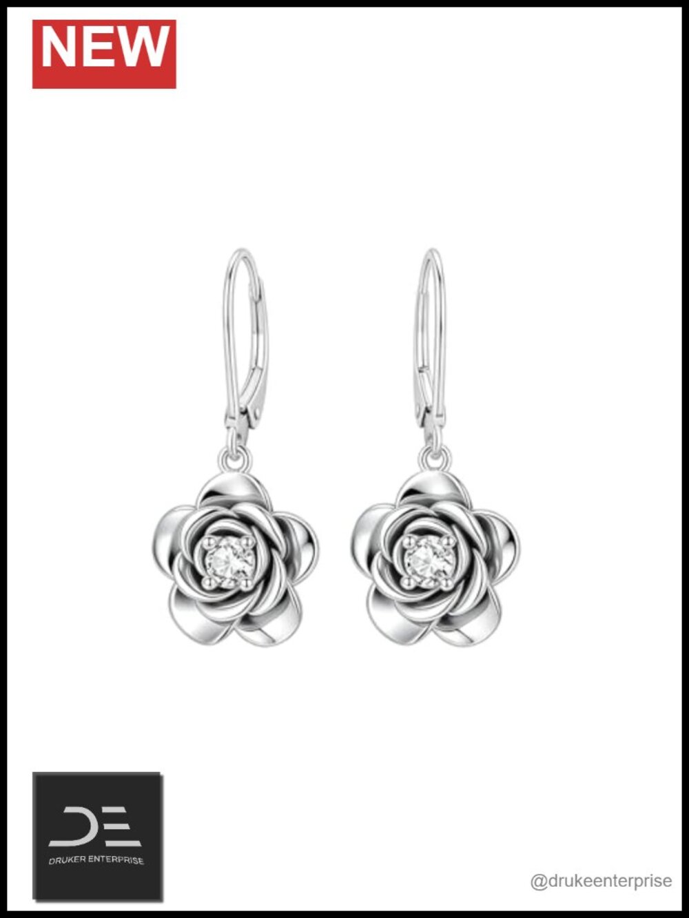 Moissanite Flower Earrings Dangle Dainty Women Sterling Silver Solitaire Floral